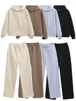 HH Women Casual Solid Hoodies Pants Sets Long Sleeve Pullover Sweatshirts Coat Drawstring Wide Leg Trousers Office Lady Suits