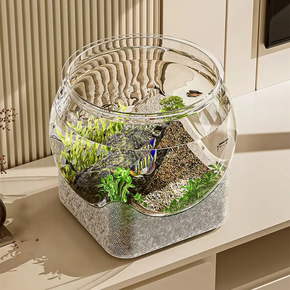 Ultra Clear Round Fish Bowl Removable Goldfish Bowl Viewing Tank Plastic Decorative Desktop Fish Tank Desktop Decoration