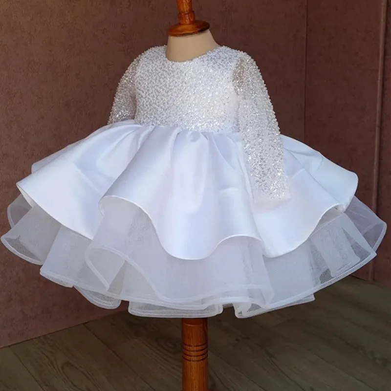 

Baby Bow sequin Baptism Dress for Girls Gown Toddler Kids Wedding Elegant 1st Birthday Party Princess Dress Tutu Evening Dresses