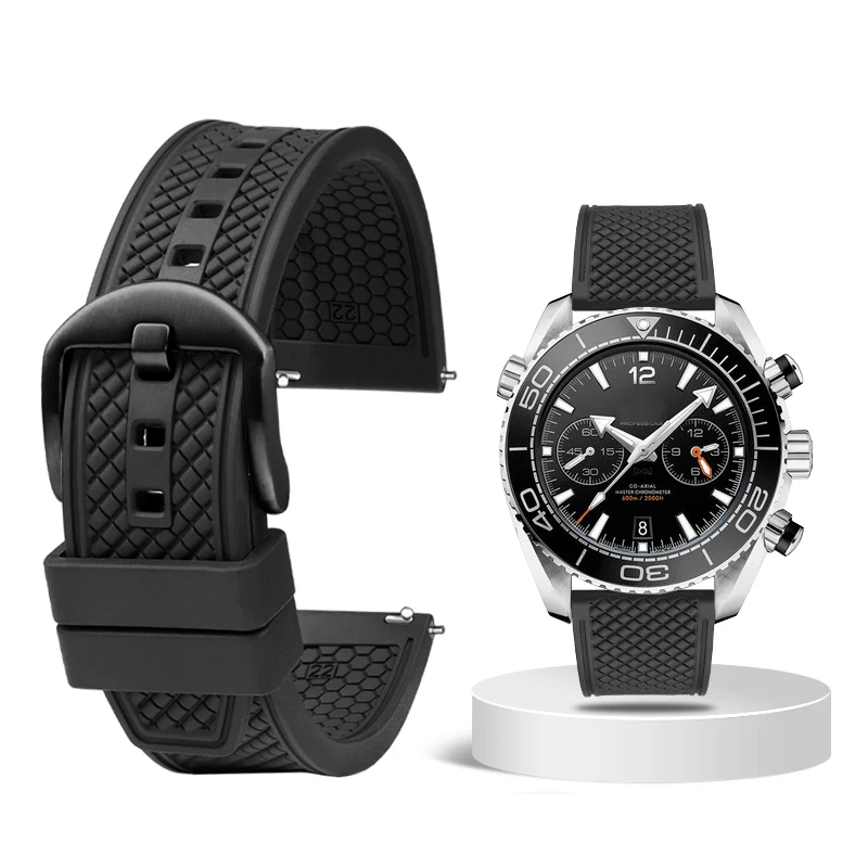 Premium-Grade Fluororubber Diving Watch Strap - Waterproof, Black