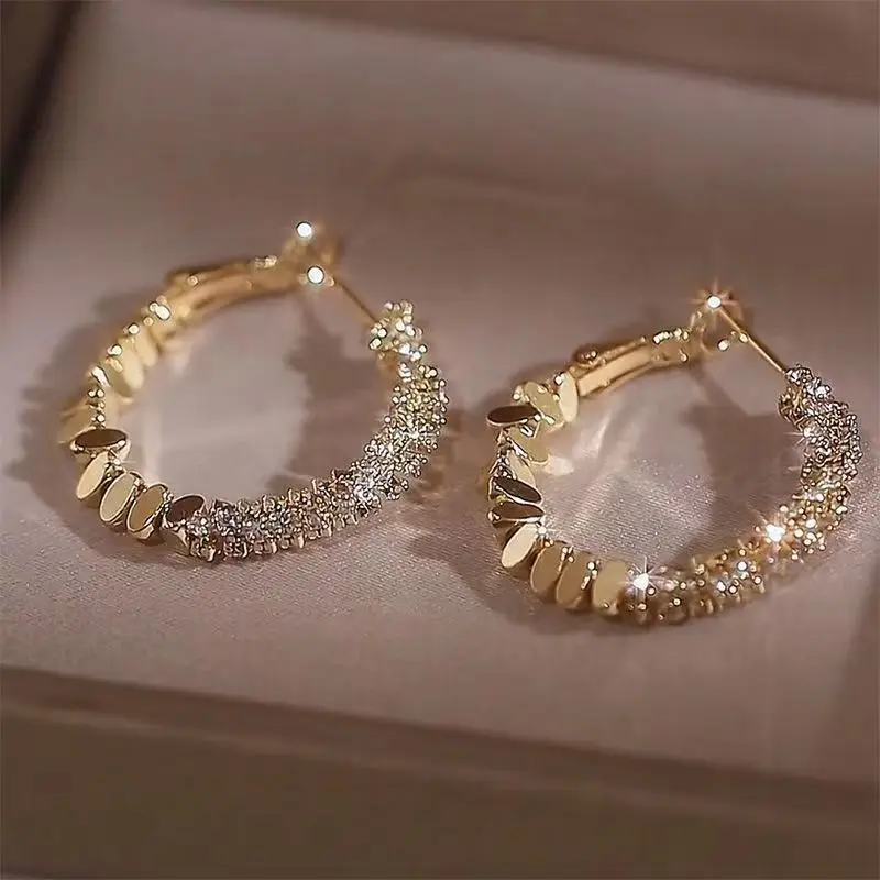 New Luxury Female Big Round Hoop Earrings for Women Small Stone Earrings Trendy Fashion Wedding Jewelry Gifts