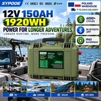 Batterie LiFePO4 12V 150Ah 100Ah 50Ah pour pêche, kayak, bateau, moteur de pêche au lancer, LFP IP65, Bluetooth, BMS, batterie au lithium portable 24V 1
