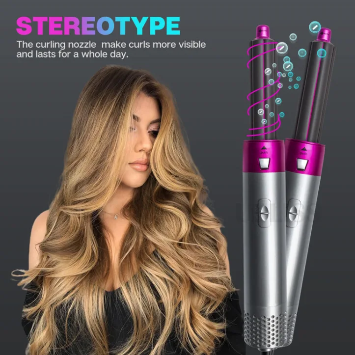 5 In 1 Big Wave Formers Hot Wind Care Rollers Wet and Dry Hair Dryer 1000W Auto Rotating Hair Curler Iron