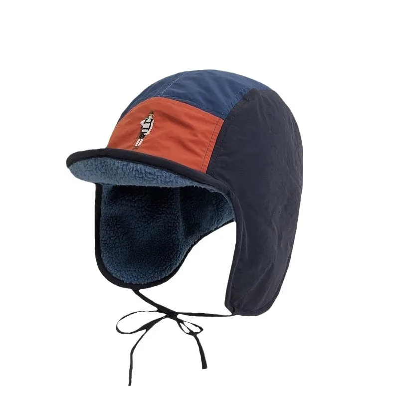Korean Retro Embroidery Color Matching Bomber Hat for Men Women Autumn Winter Fleece Warm Versatile Ear Protection Ski Pilot Cap winter hat knitted hat fashion hat earflap hat