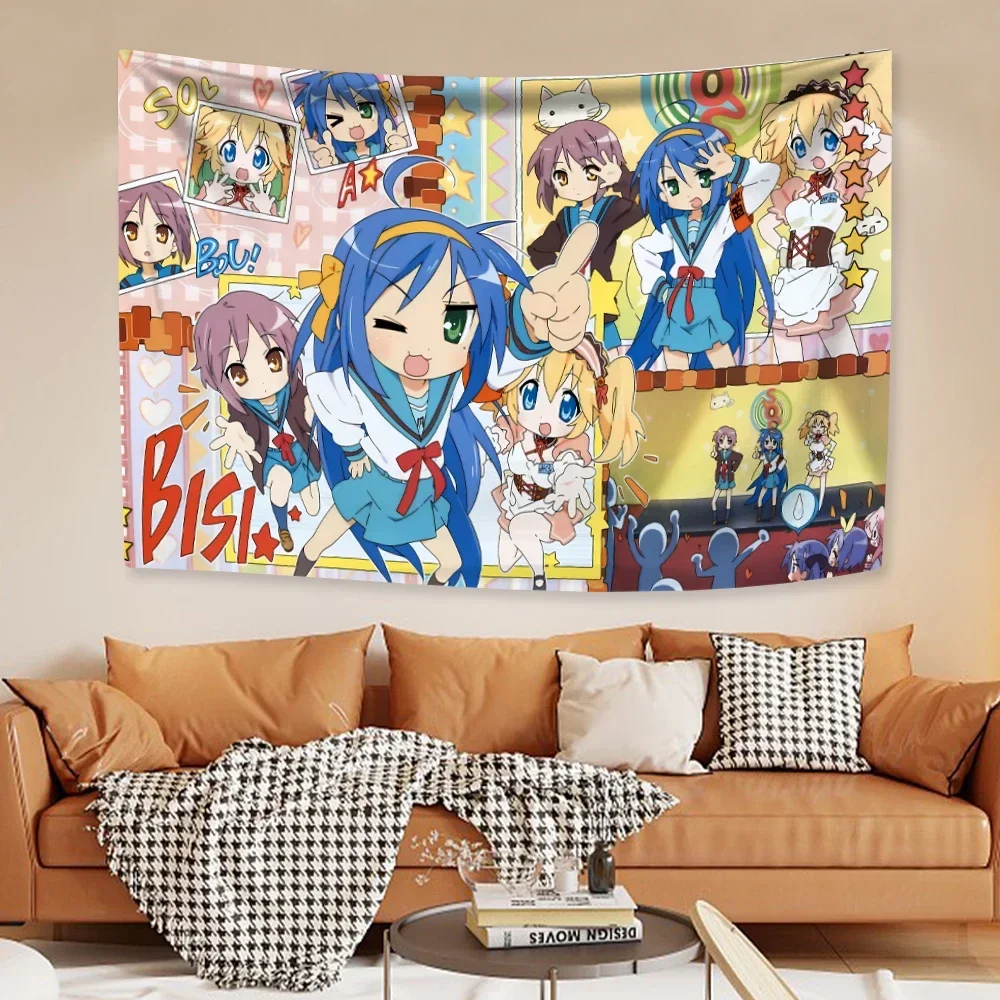 VIKAMA Lucky Star Full Cast Wandteppich im Otaku-Kawaii-Design, perfekt für mädchenhafte Dekoration, Schlafzimmer-Wandgestaltung und Fotohintergründe – Detail 8