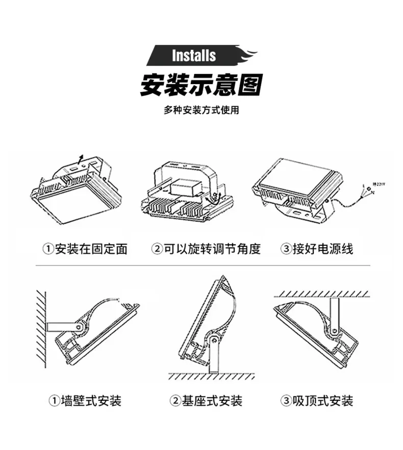 LED 스마트 센서 투광 조명 야외 벽 조명, 정원 방수 조명, 야외 스포트라이트, 220V, 블랙 화이트, 10W, 20W, 30W, 50W, 100W