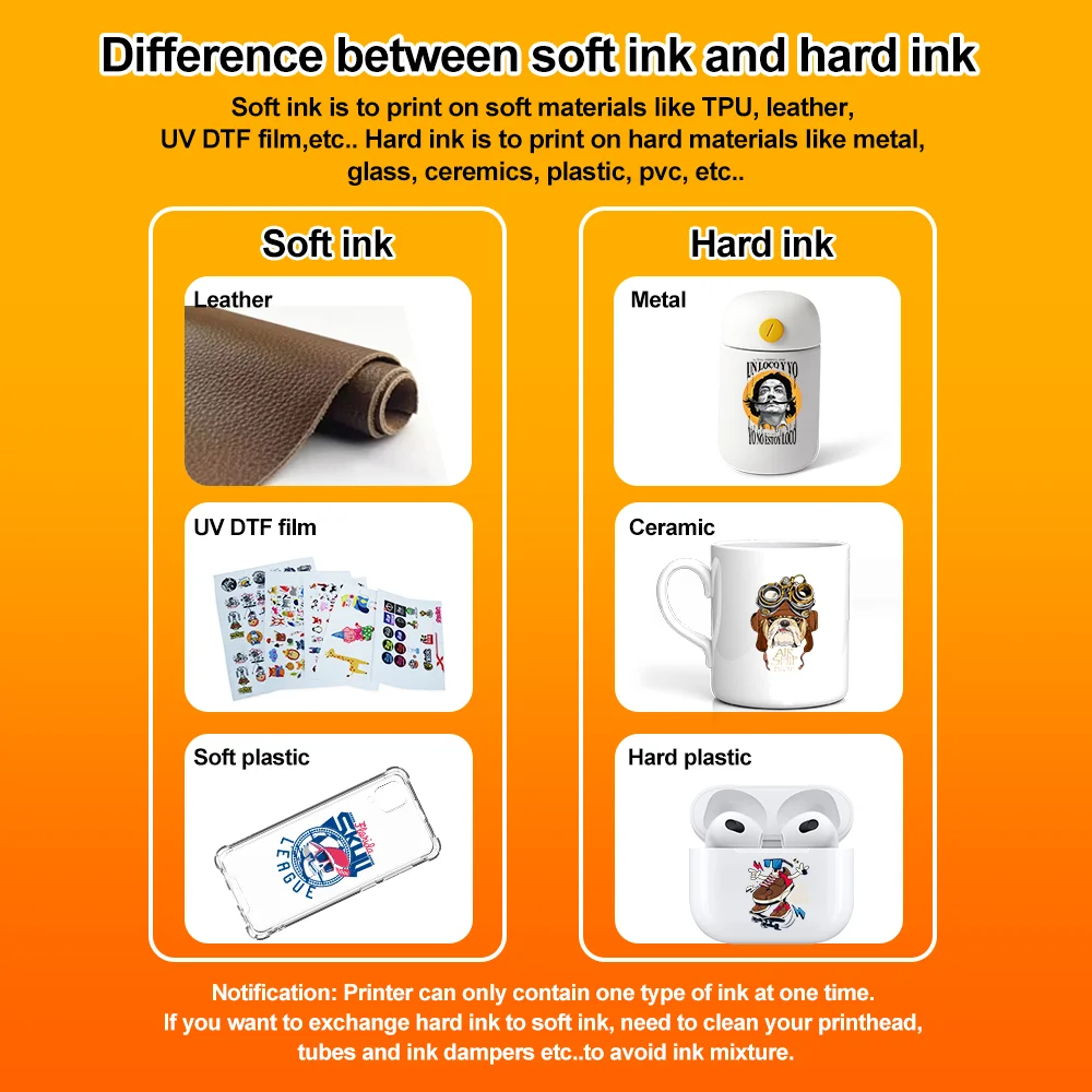 500ML*6 UV LED UV Ink Curable Curing Ink For Epson L805 R1390 L1800 DX5 XP600 Pinthead For Flatbed Inkjet Printer