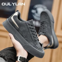 Oulylan Pure Color Work Shoes Men Wear Resistant Antiskid Sneaker Outdoor Leisure Comfort Runshoes Casual Lace Up Board Footwear