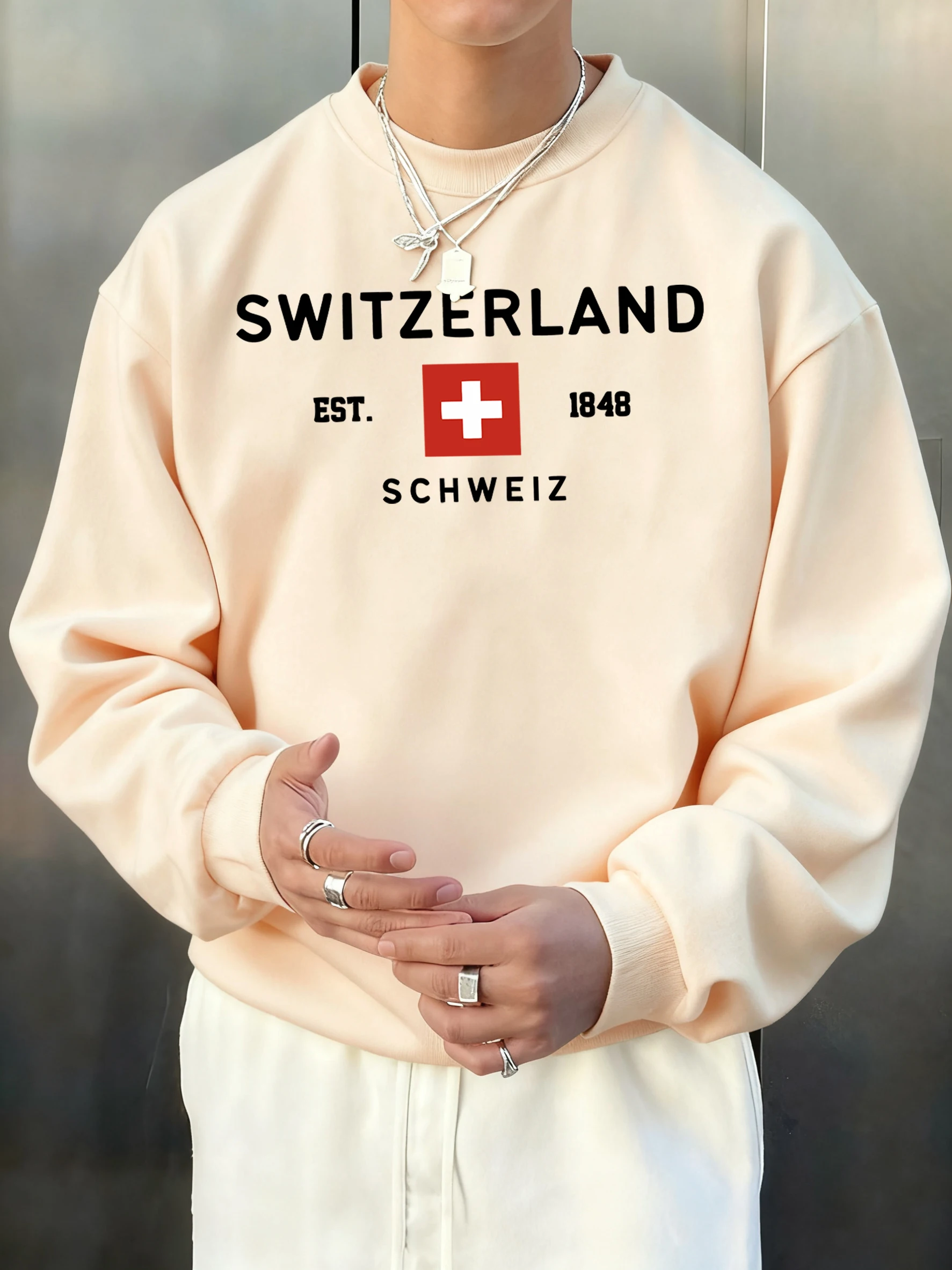 Switzerland Est 1848 Bedrucktes Sweatshirt für Herren, Streetwear, O-Ausschnitt, Pullover, Fleece, All-Match-Mode-T-Shirt, Unisex, Herbst, warm, langärmelig – Detail 13