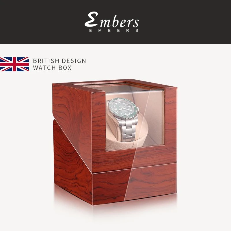 Embers Luxry Single Watch Winder Battery Wooden Shaker Watch Box Automatic Winder Glass Storage Case Mabuchi Motro_voghion.com