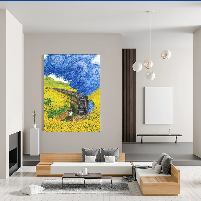Adult Jigsaw Puzzle 1000PCS Vincent Van Gogh 70*50cm Train Sunflowers Oil Painting Stress Relief Entertainment Kids Toys Paper 6