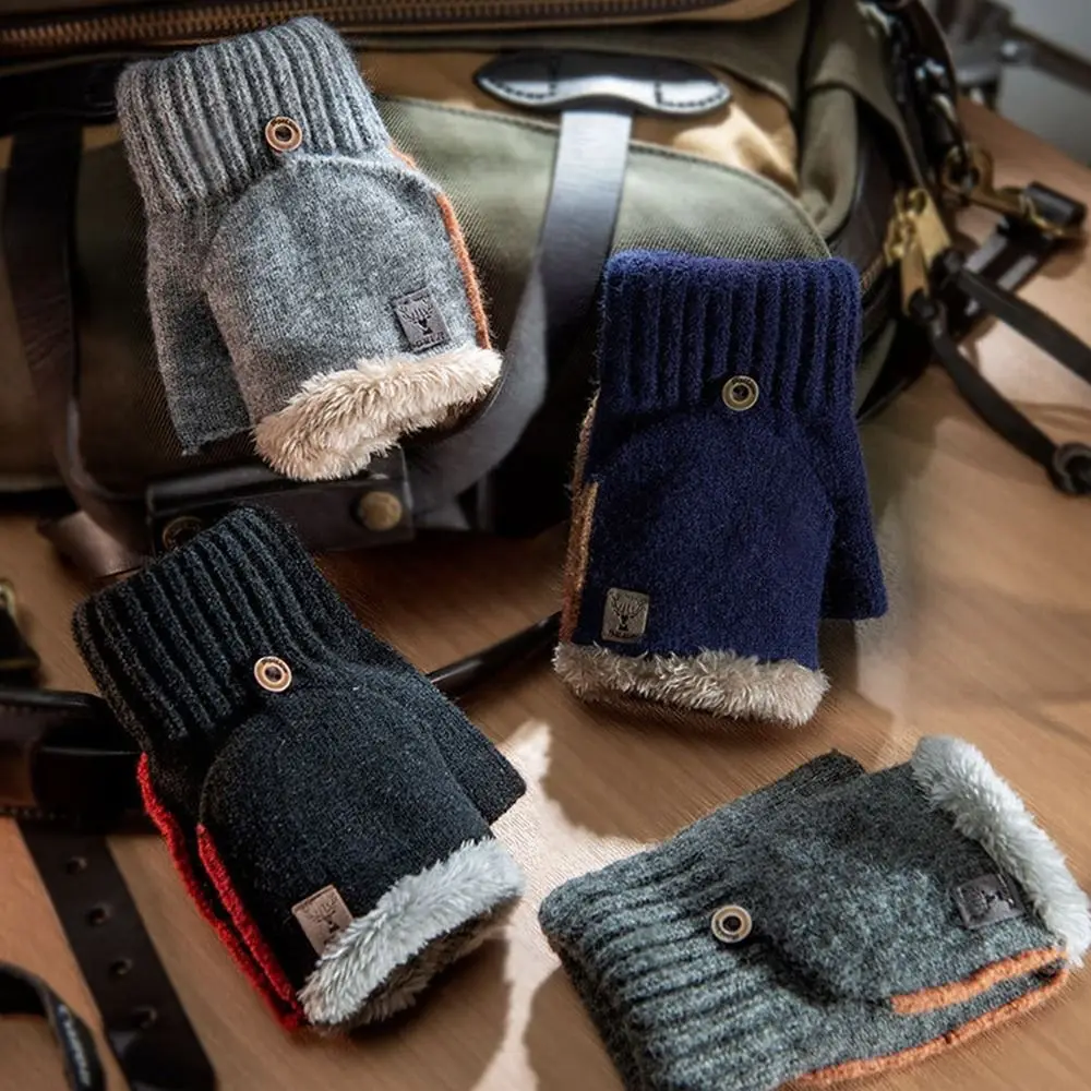 Thickened Plush Fluffy Cold Proof Autumn Winter Knitting Mittens Half Finger Gloves Touch Screen Gloves Warm