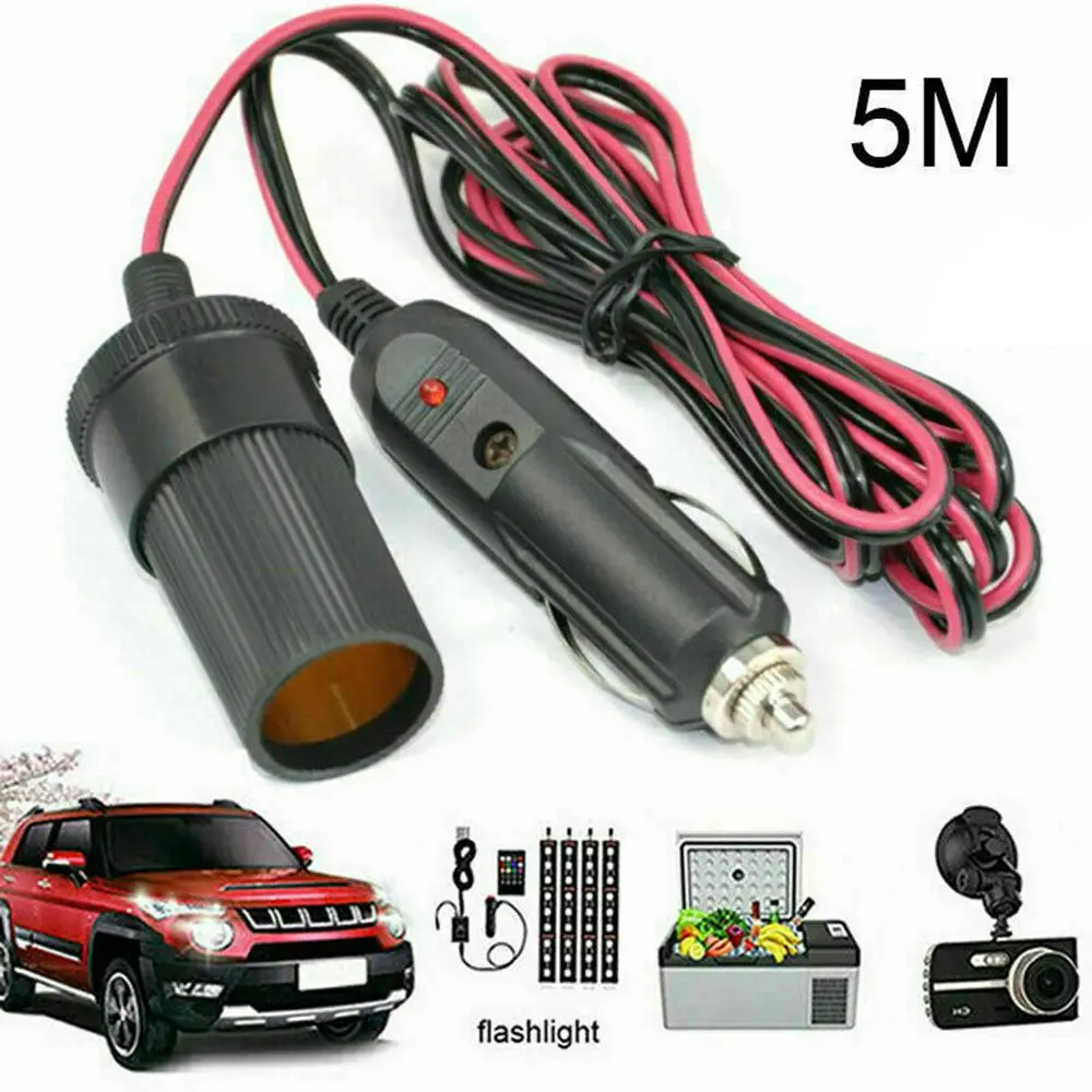 5M Car Cigar Lighter Plug 12V Extension Cable Adapter Socket Charger Lead -  AliExpress