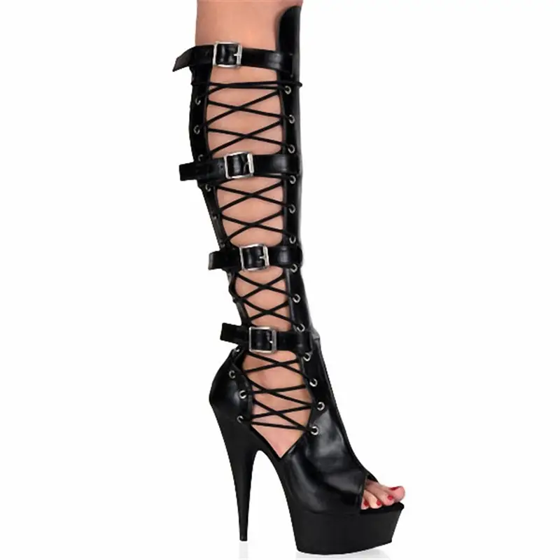 2025 New Ladies Sandals Authentic Net Red Women's Shoes Fashion Show 15CM Stiletto Pole Cance Nightclub Boots High Quality - Image 3