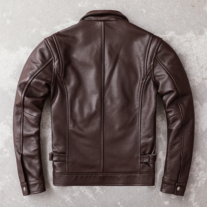 Men Real Cowhide Leather Jacket Slim Spring Autumn Asian Size 6XL