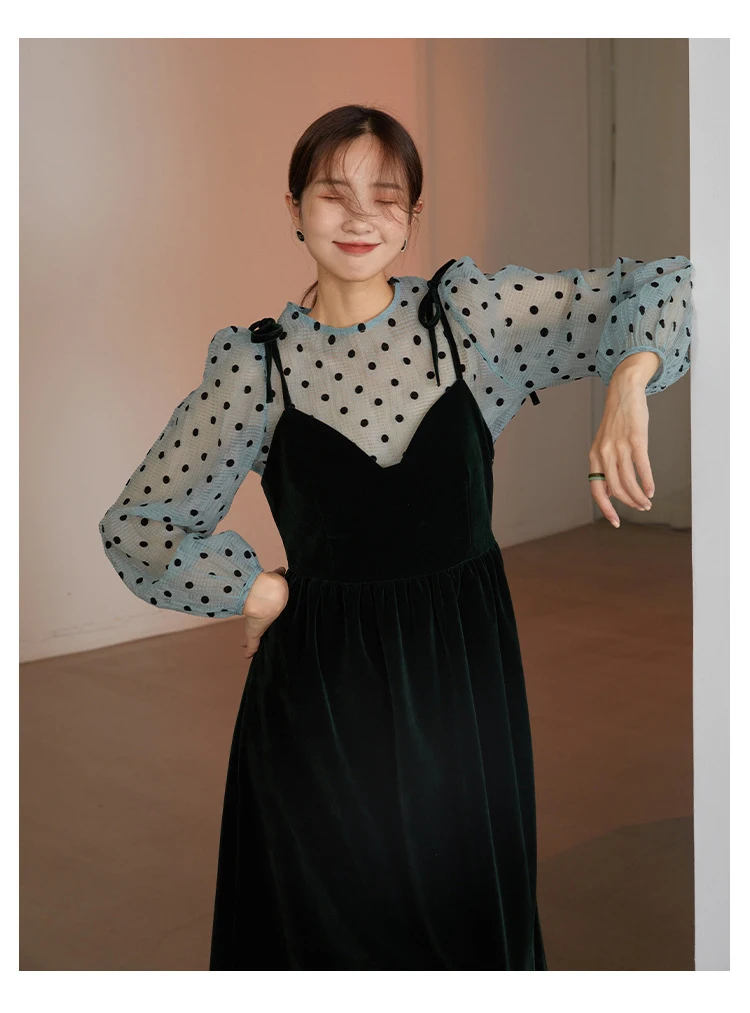 2022 فستان شيال بلوزه منقطه تصاميم كوريه جديد فساتين العيد لعام