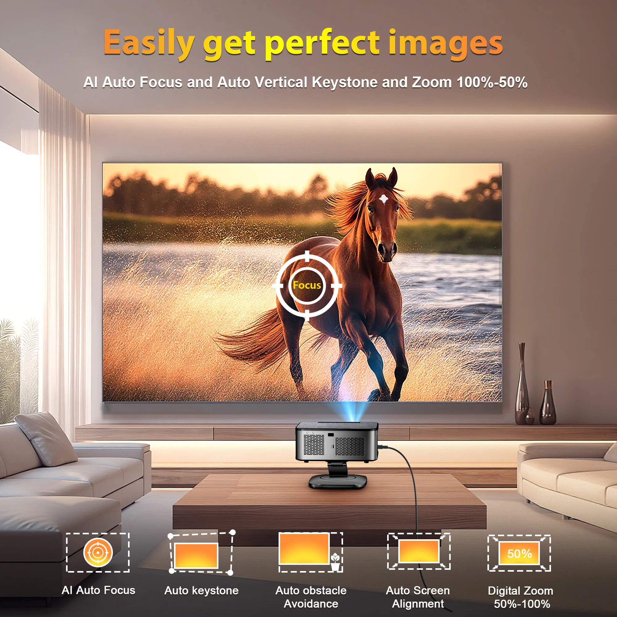 Projetor XIWBSY 40000 Lumens Android 12.0 Projetor de Vídeo 4K com Foco Automático Projetor UHD 4K Projetor de Home Theater - Imagem 3