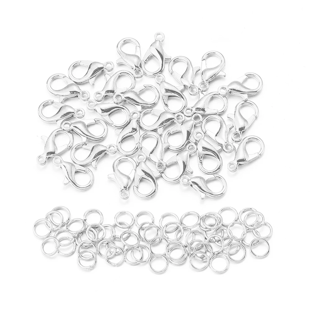 Lobster Clasps 50pcs/lot Metal Lobster Clasps Hooks With Jump Rings End Clasps Connectors For Necklace Findings Diy Jewelry Making Accessories
