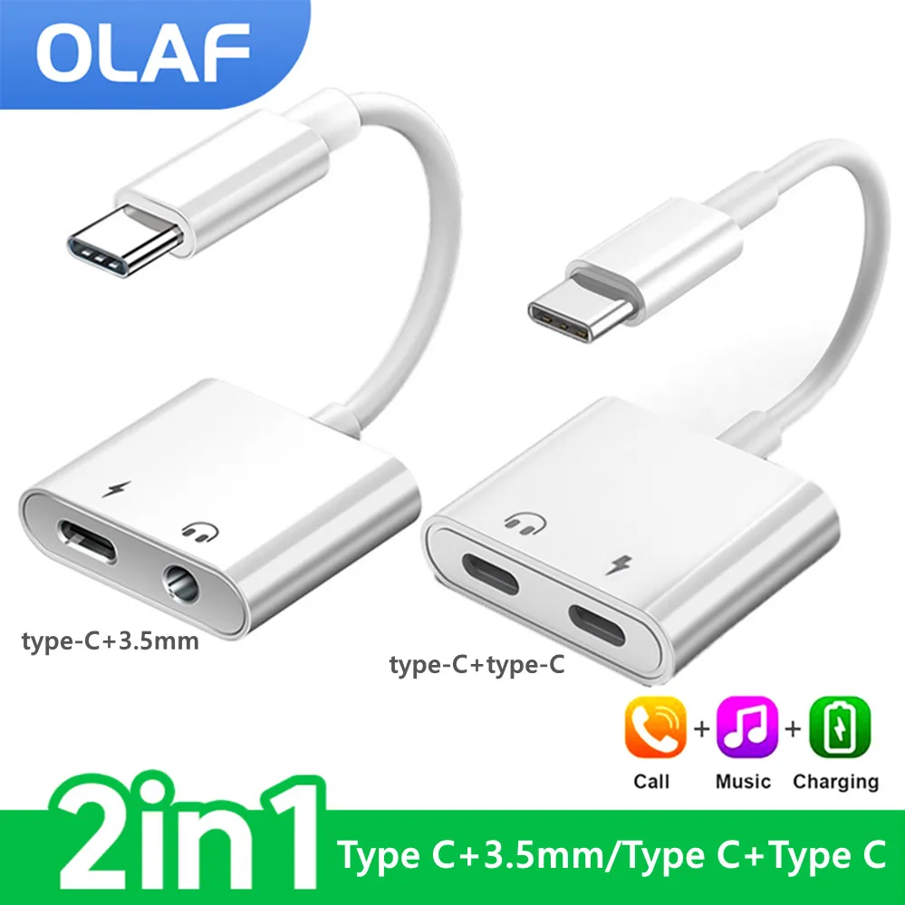 삼성 샤오미 화웨이 유선 헤드폰 커넥터용 오디오 어댑터, USB C to 3 5mm 잭, 3.5mm Aux 케이블 충전, 2-in-1