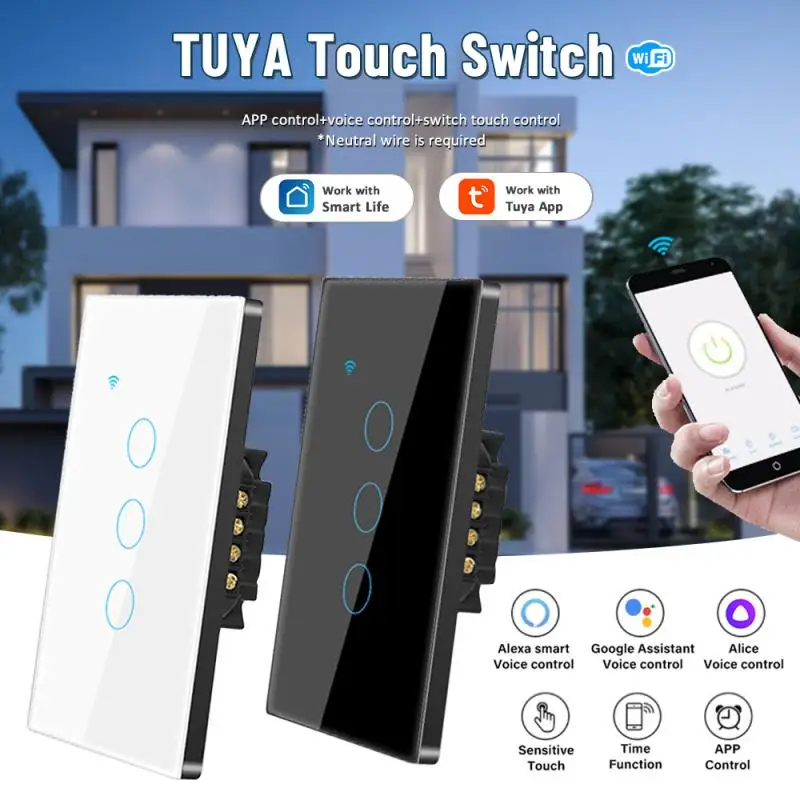 

Умный выключатель Tuya Wi-Fi Сенсорный настенный 1/2/3 кнопочный смарт-переключатель, требуется нейтральный провод, 2,4 ГГц Wi-Fi фотопереключатель работает с Smart L