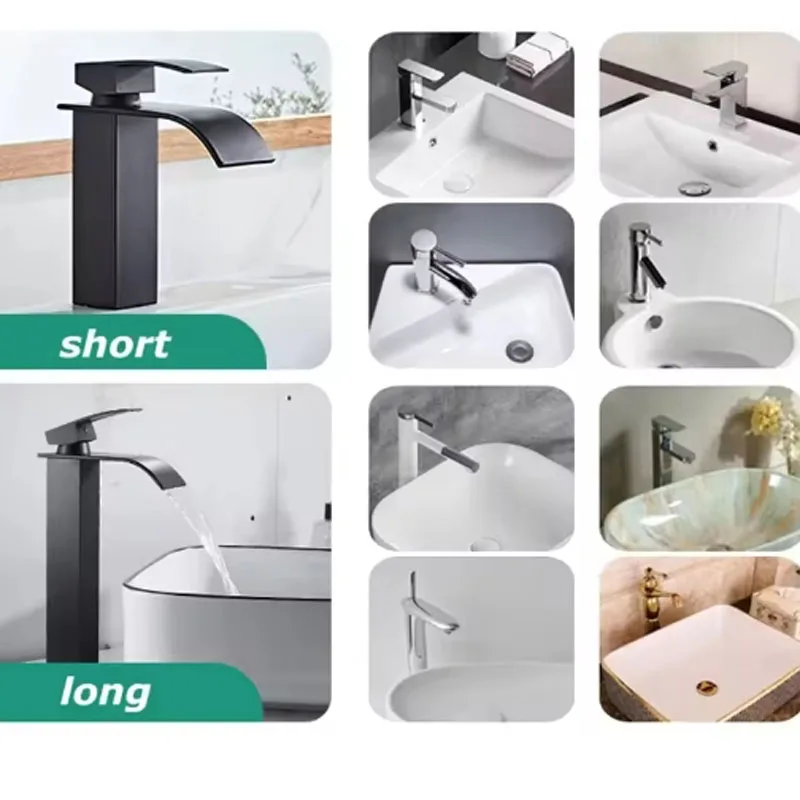 Waterfall Wash Basin Stainless Steel High And Low Faucet Black Hot And Cold Toilet Wash Basin Bathroom