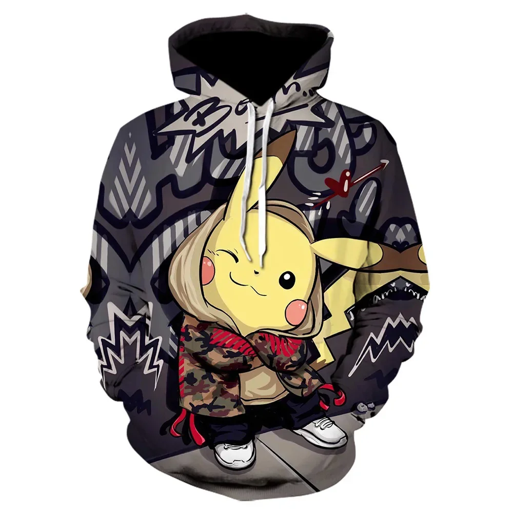 

New Style Pokemon Pikachu Cartoon Animation Peripheral Adult and Children's Clothing Casual Fashion Hooded Sweatshirt Hood