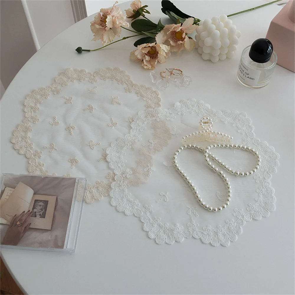 European Lace Embroidered Coaster Dish Tableware Mat Kitchen Cup Placemat Dinner Table Decor Mat Cloth Coffee Drink Pad