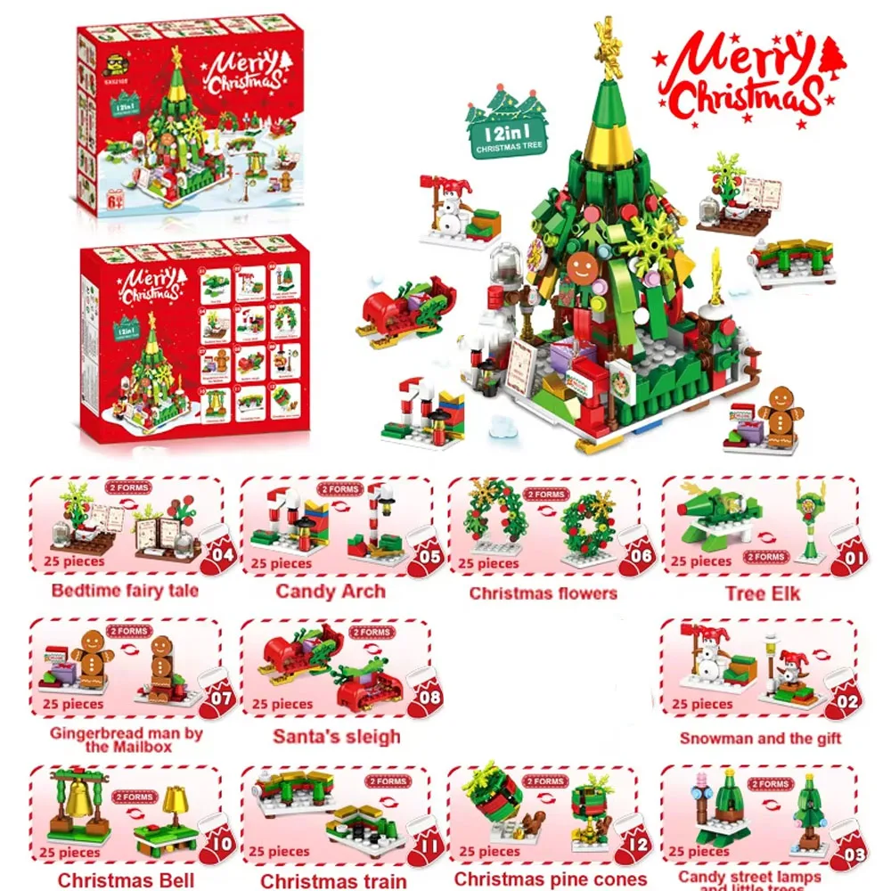 Festive Santa & Reindeer Micro Block Puzzle Set - Holiday Table Decoration Toy