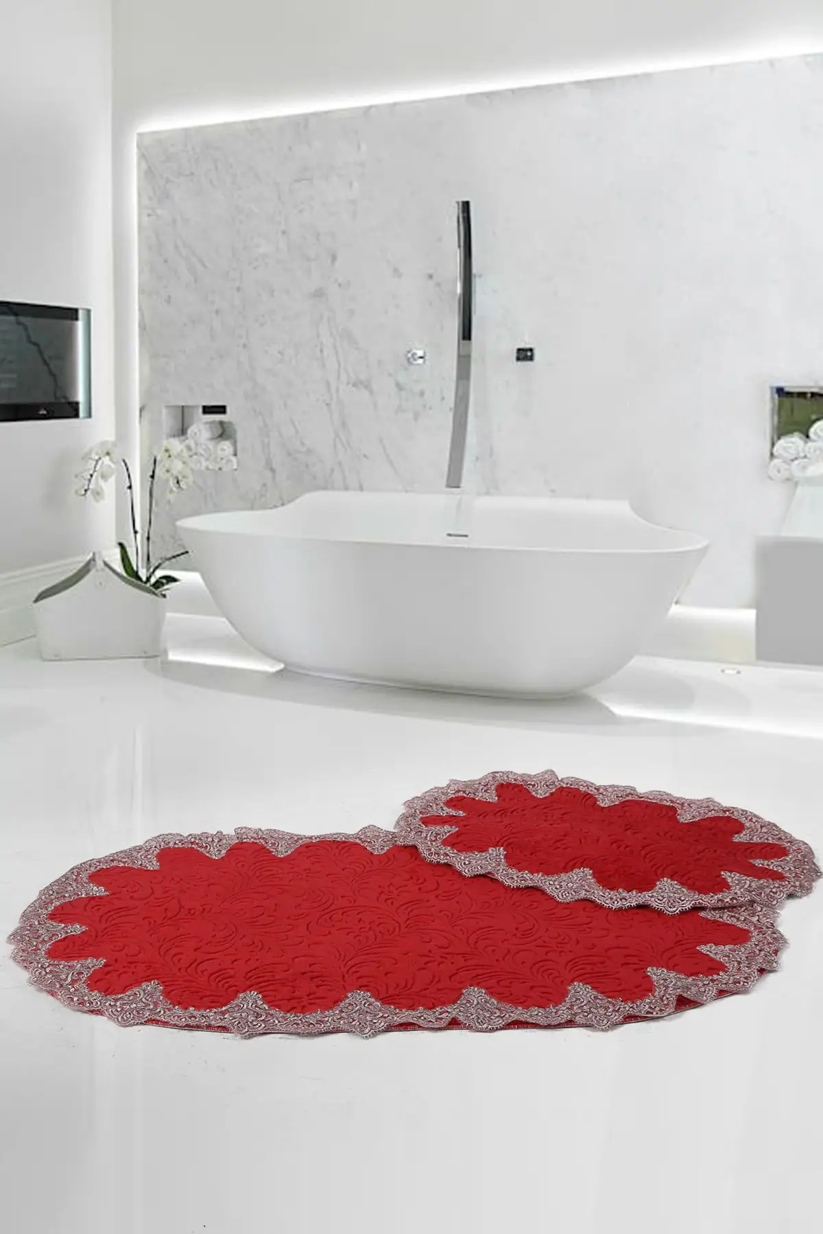 

Burgundy Plush Lux Oval 2Li Lacy Bath Rug Mat Toilet Set Non-Slip Base Textile Home & Furniture