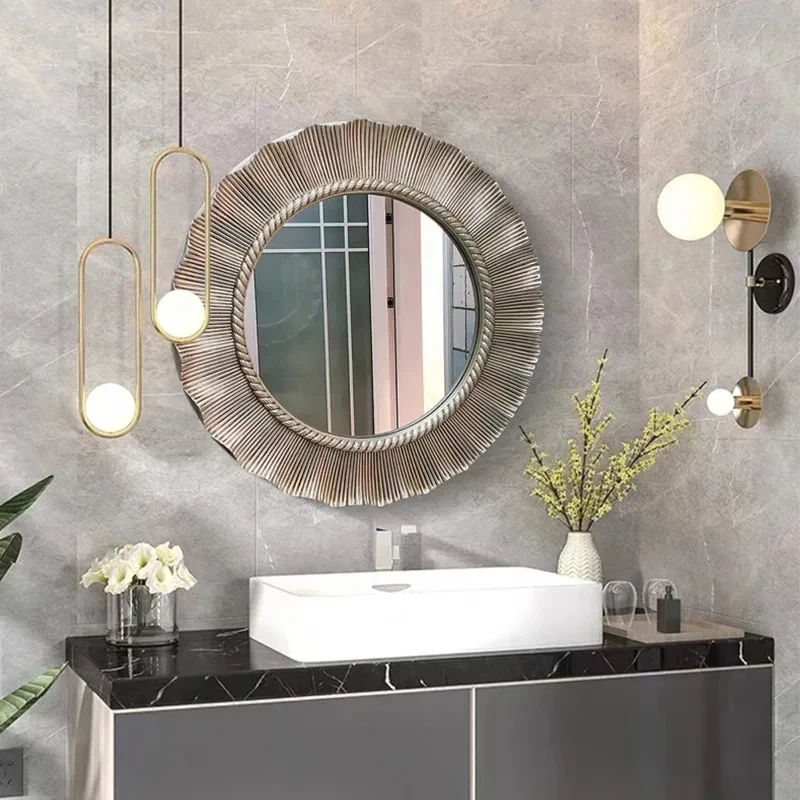 

CX150JL Round Mirrors Household Decorative Frame Bathroom Living Room Porch Wall Hanging Bathroom Decorative Mirrors Sunflower