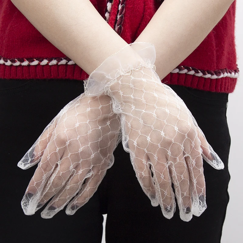 1 Pair Women Sexy  Lace Fashion Black Gloves Transparentes Mesh Tulle Bridal Female Party Wedding Dress Driving Short Gloves