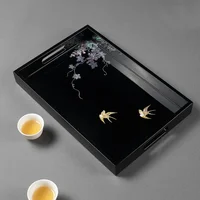 Wooden Tray With Mother of Pearl Inlaid Fruit Storage Trays Candle Holder Multi-purpose Tray for Farmhouse Kitchen Countertop 1