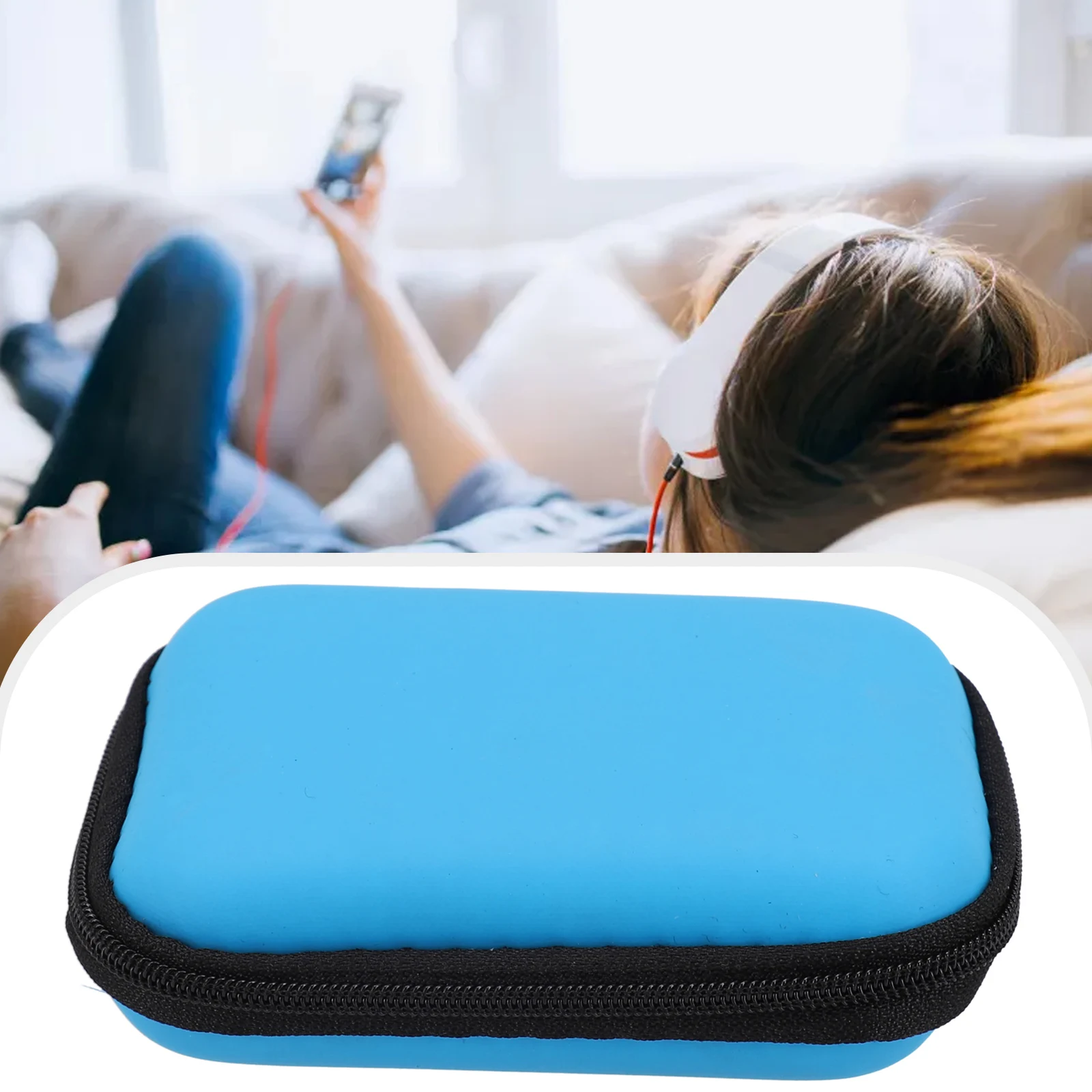 

Zip Fastener Hard Earphone Case EVA Leather Headphone Storage Earphone Storage Bag USB Cable Organizer Headset Cover Protector