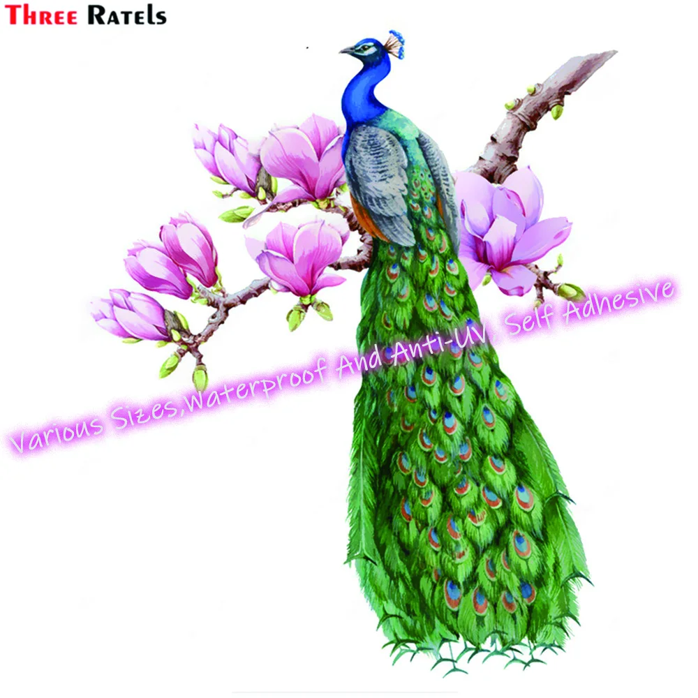 Tre Criceti M241 Disegno Ad Acquerello Pavone Con Fiori Adesivi E Decalcomanie Per Passat B6 Decalcomanie Auto Materiale Vinilico