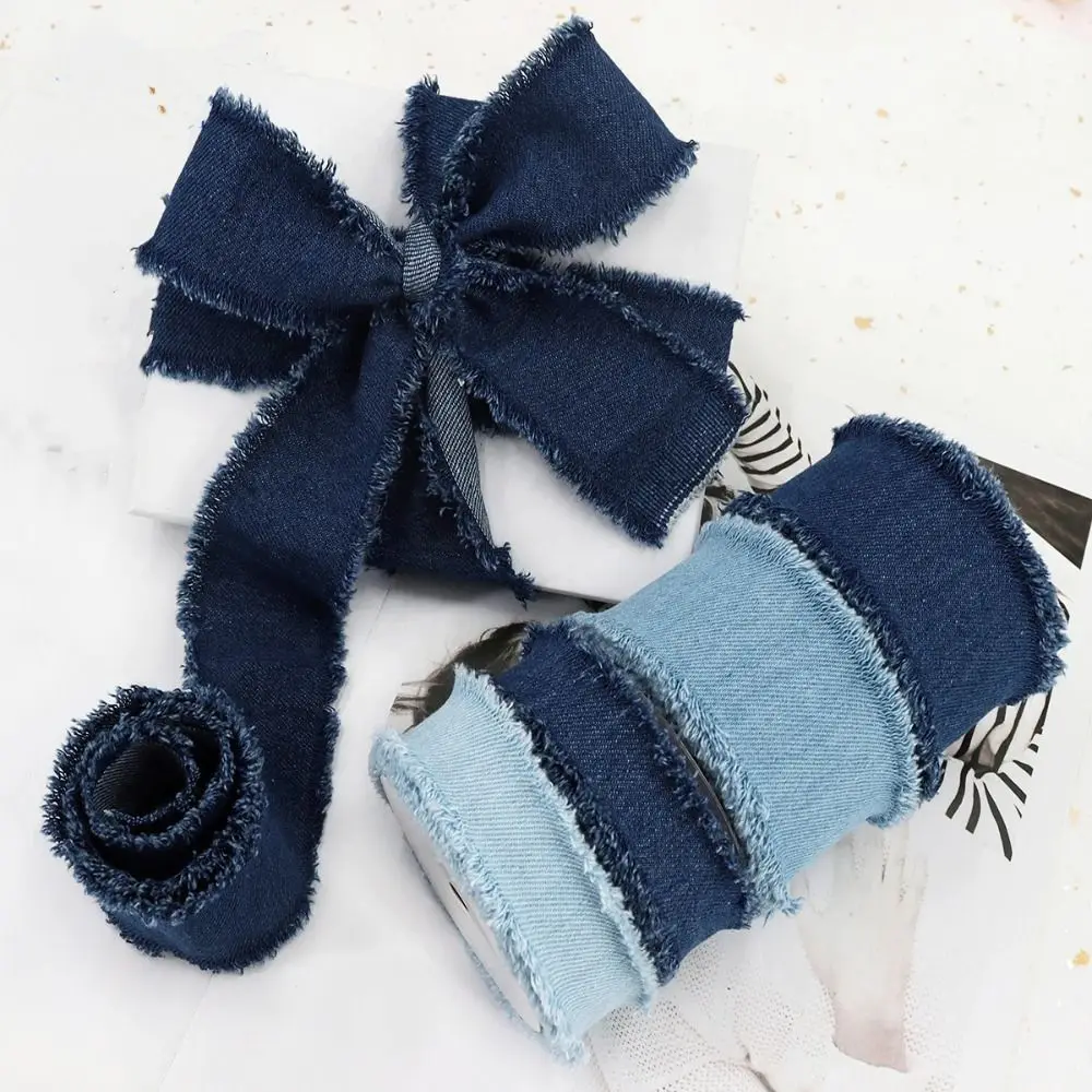 Blue Cowboy Denim Ribbon Fashion Solid Color 1.5Yards Jeans Cloth Fabric Hairclip Bows DIY Sewing Crafts Gift Wrapping