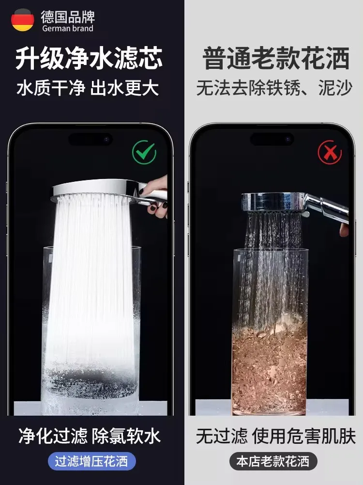 15CM Big Panel High Pressure Large Flow Shower Head Black 3 Modes Water Saving Spray Nozzle Rainfall Shower Bathroom Accessories 5