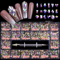 Luxury Rhinestone Nail Art Jewelry Set with 2800 Glass Crystal Pieces - 3D Diamond Nail Decoration Gems (21 Shape AB)