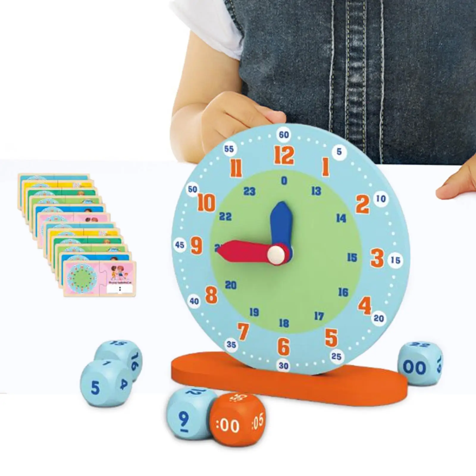 Wooden Montessori Clock Toy Teaching Aids Educational for Kids for Kindergartner Homeschool Supplies Boys Girls Children Kids