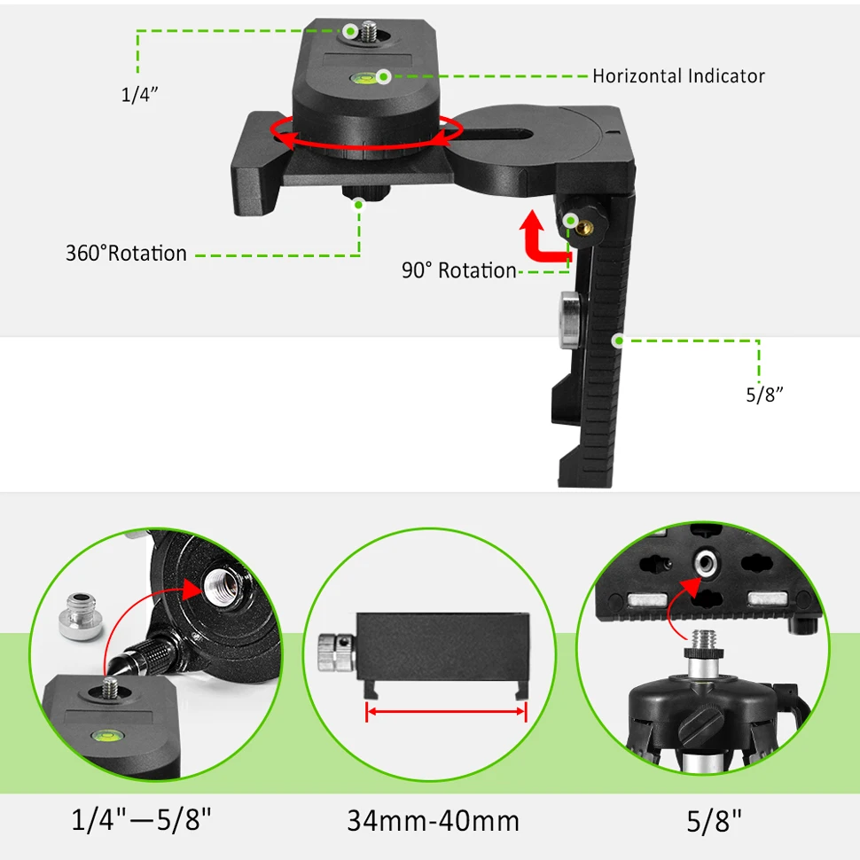 CLUBIONA Magnetic Wall Mounted Laser Level Bracket 360&deg; Rotation Hanger Holder Stand Base For 1/4" and 5/8" Screw Line laser laser level bracket