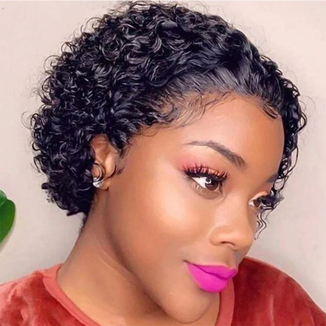 Perruque coupe lutin crépus bouclés perruque de cheveux humains miel blond bordeaux couleur courte bouclée Bob perruques pré plumées 13x1 perruques frontales en dentelle 1