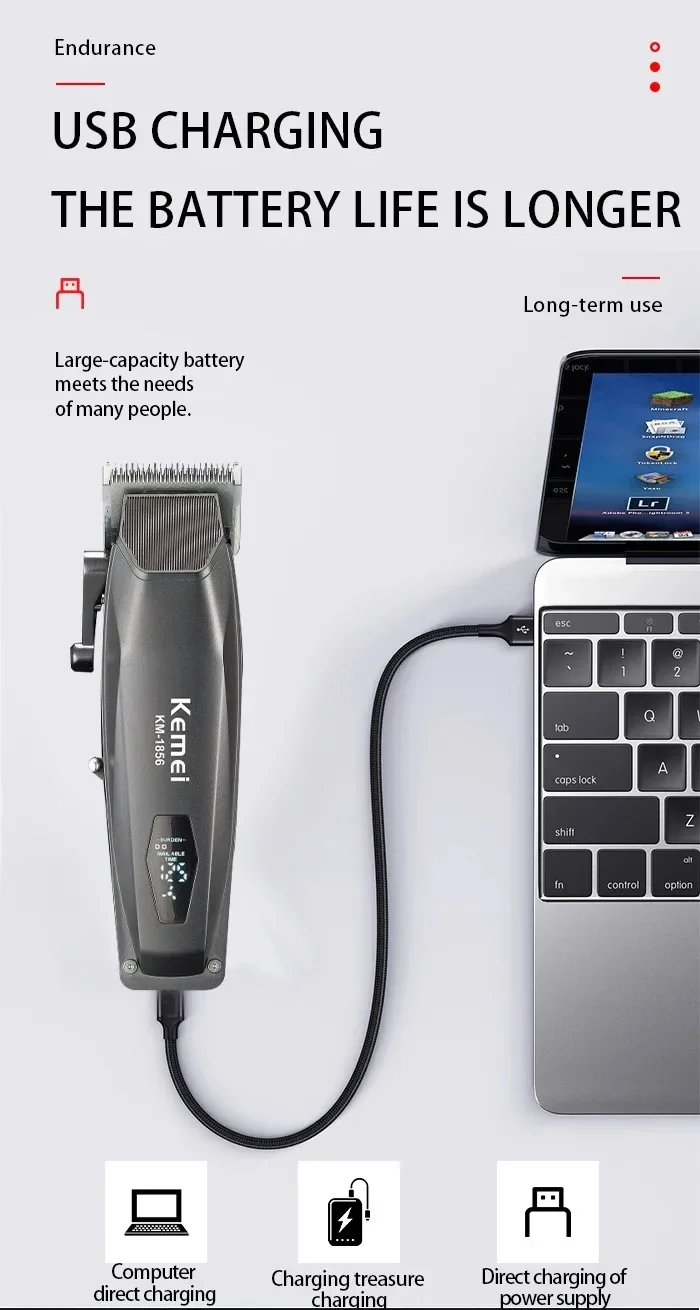 Mașină de tuns profesională pentru frizerie, reîncărcabilă, fără fir, electrică, puternică, pentru tunsul părului, pentru bărbați_voghion.com