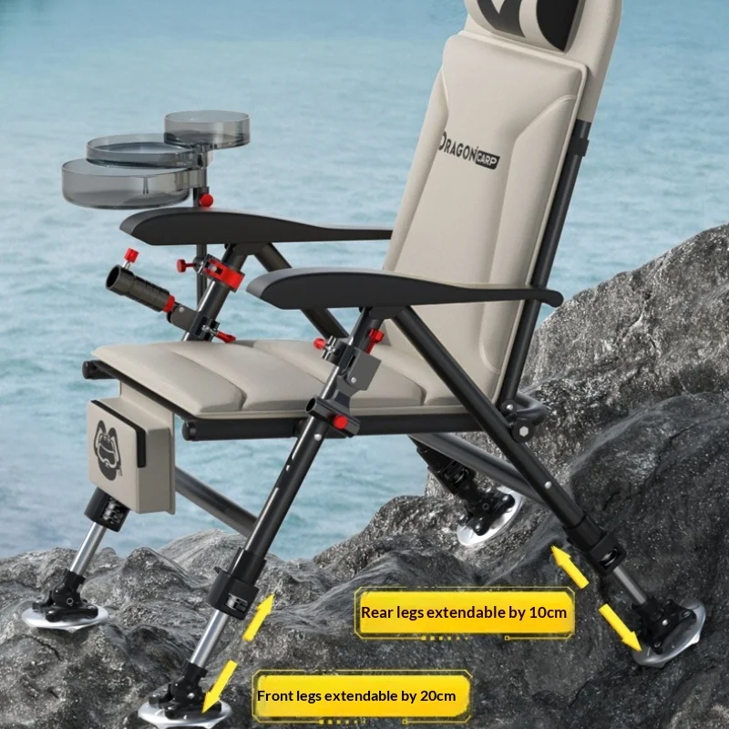 Fauteuil de pêche pliant réglable rembourré tout-terrain pour camping plage et extérieur