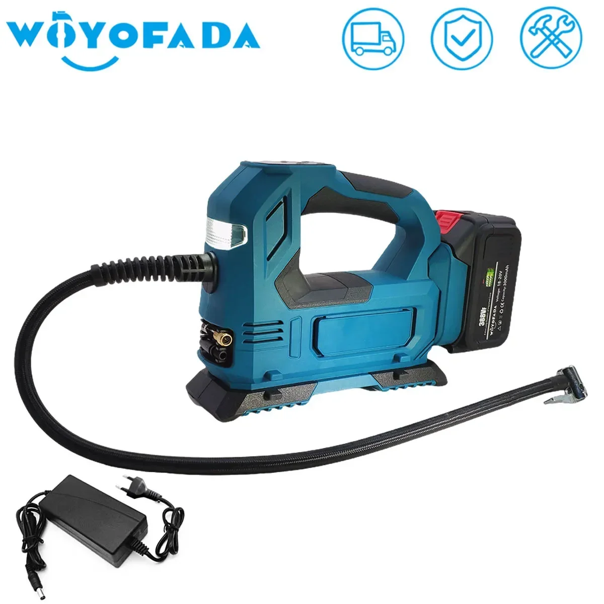 Woyofada 18V Powered Cordless Electric Air Pump Gonfiatore Elettrico Compressore D'Aria Per Pneumatici Per Auto Pompa Gonfiabile Per Batteria Makita 1