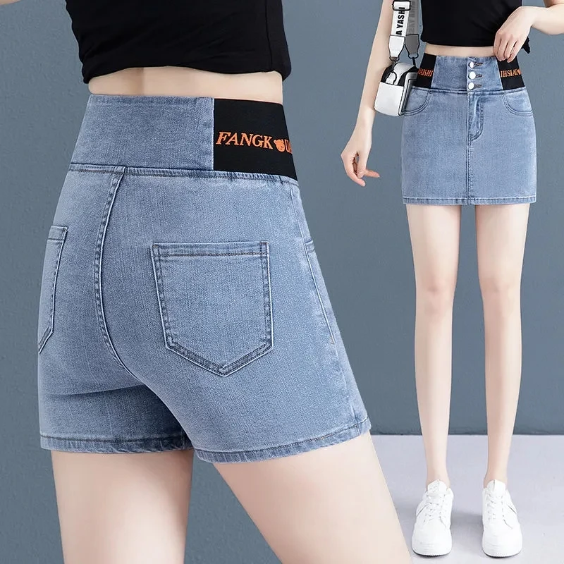 New Sexy High-Waisted Denim Skirt Pants Summer High Elastic Plus Size Fashion Casual Slim Jeans Denim Mini Shorts Women Street