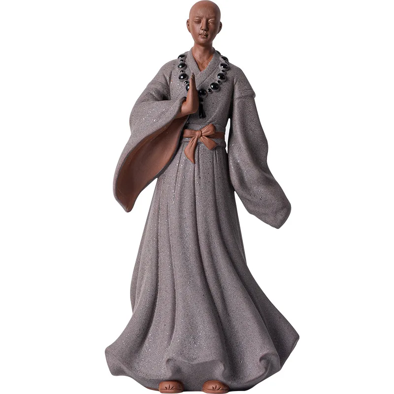 Chinese Zen Little Monk Purple Sand Crafts Decoration Tea Room Frame Decoration Tea Ceremony Cultural Accessories