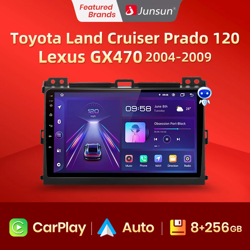 Junsun V1 Pro 8G + 128G для Toyota Land Cruiser Prado 120 Lexus GX470 2004 - 2009 автомобильное радио CarPlay Android Авто