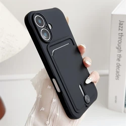 Silicone Card Holder Phone Case - Solid Candy Color Protective Cover for iPhone 17 (Black)