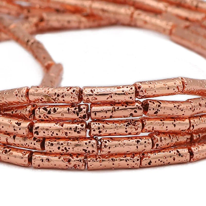 Rose Gold Plated Lava Stone Cylinder Beads