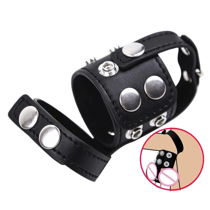 Genuine Leather Scrotum Testicle Weights Ball Puller Penis Ring Cock Chastity Cage Bondage Delay Lasting Training Sex Toys 18