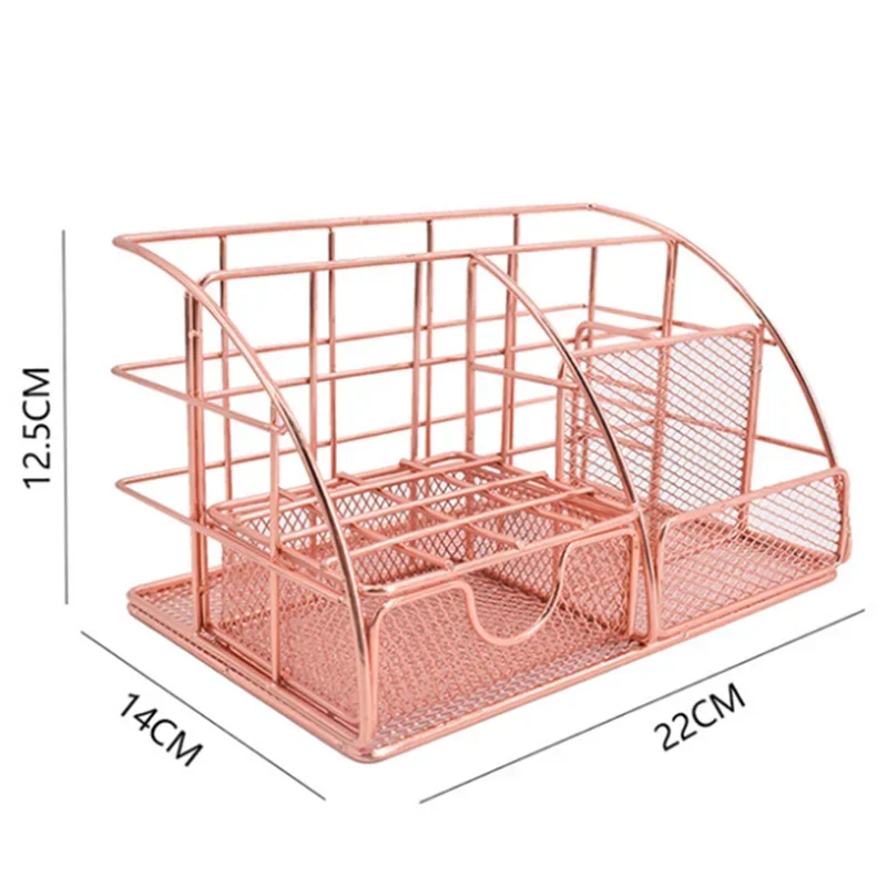 Stationery Organizer Fashion Iron Mesh Desk Pen Holder with Drawer
